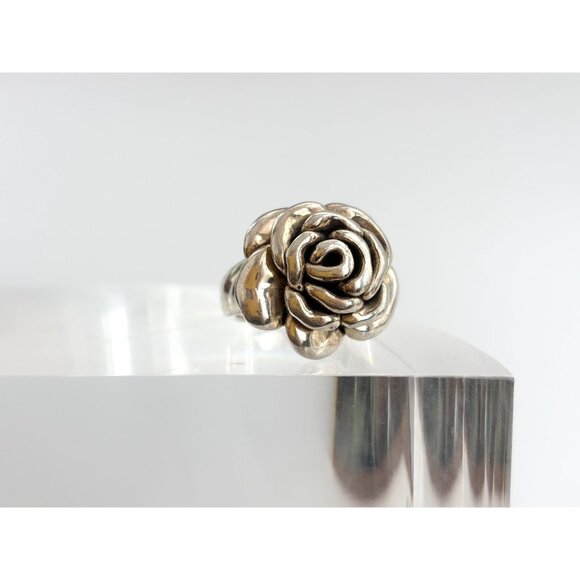 Thai Made RARE Blooming Rose Floral 925 Sterling Silver Vintage Ring - sz 7 - Picture 3 of 14